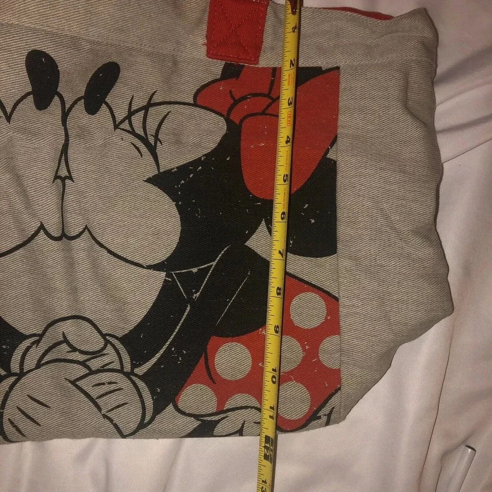 Disney Store Mickey & Minnie Mouse‎ Canvas Tote Bag Logo Gray Black Red Graphic